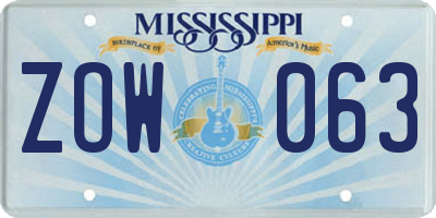 MS license plate ZOW063