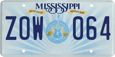 MS license plate ZOW064