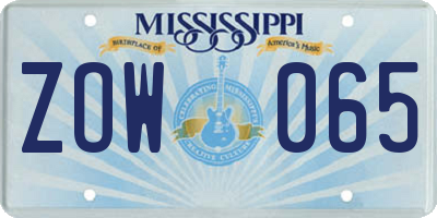 MS license plate ZOW065