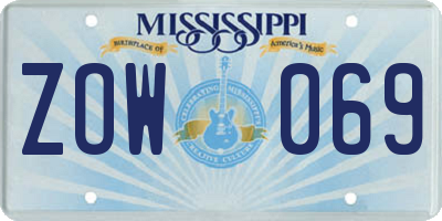 MS license plate ZOW069