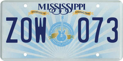 MS license plate ZOW073