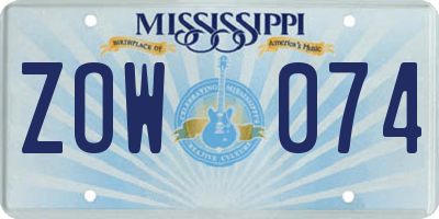 MS license plate ZOW074