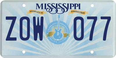 MS license plate ZOW077