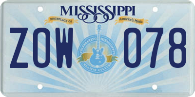 MS license plate ZOW078