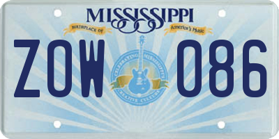 MS license plate ZOW086