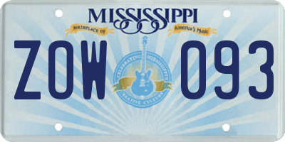 MS license plate ZOW093