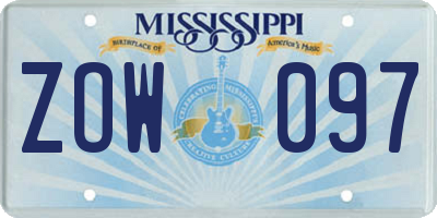 MS license plate ZOW097
