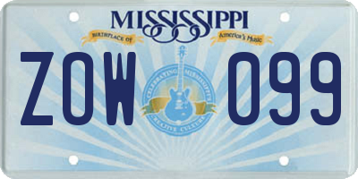 MS license plate ZOW099