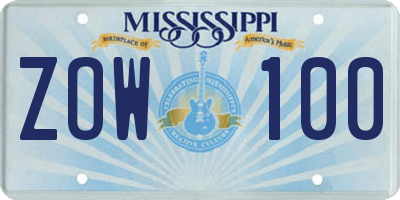 MS license plate ZOW100