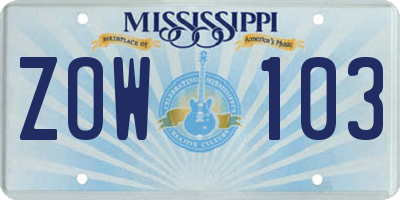 MS license plate ZOW103