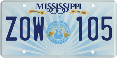 MS license plate ZOW105
