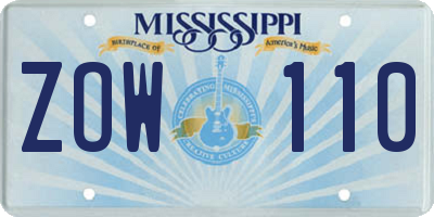 MS license plate ZOW110