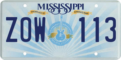 MS license plate ZOW113