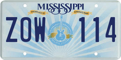 MS license plate ZOW114