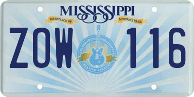 MS license plate ZOW116