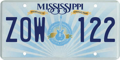 MS license plate ZOW122