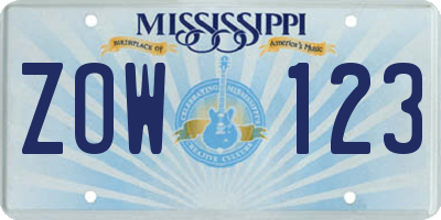 MS license plate ZOW123