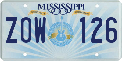 MS license plate ZOW126