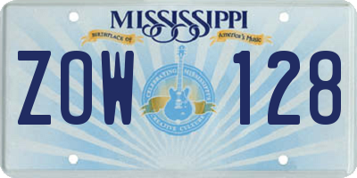 MS license plate ZOW128