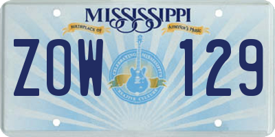 MS license plate ZOW129