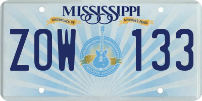 MS license plate ZOW133