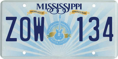 MS license plate ZOW134