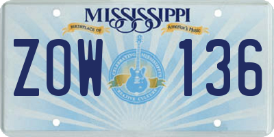 MS license plate ZOW136