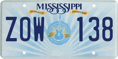 MS license plate ZOW138
