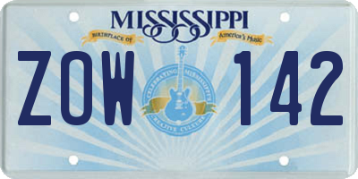 MS license plate ZOW142