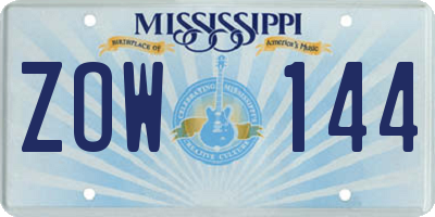 MS license plate ZOW144