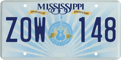MS license plate ZOW148