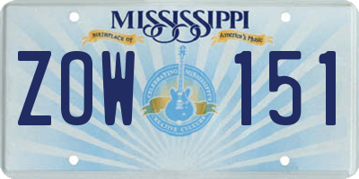 MS license plate ZOW151