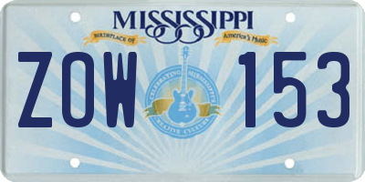 MS license plate ZOW153