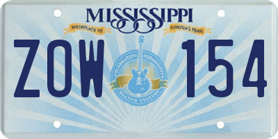MS license plate ZOW154