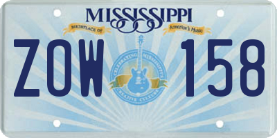 MS license plate ZOW158