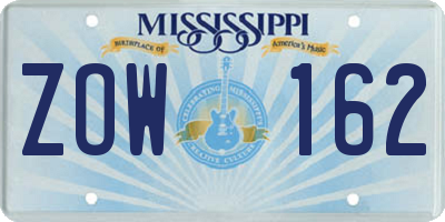 MS license plate ZOW162