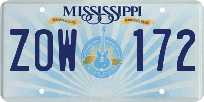 MS license plate ZOW172