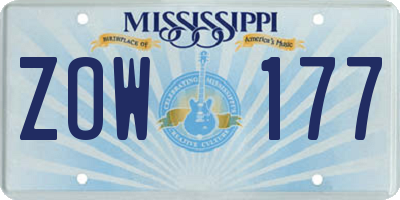 MS license plate ZOW177