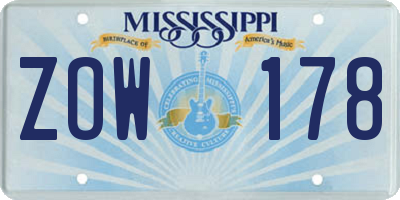 MS license plate ZOW178