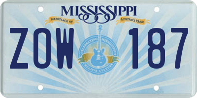 MS license plate ZOW187