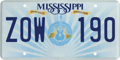 MS license plate ZOW190