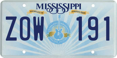 MS license plate ZOW191