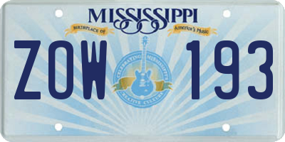 MS license plate ZOW193