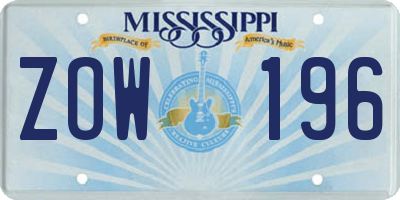 MS license plate ZOW196