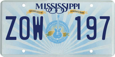 MS license plate ZOW197
