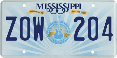 MS license plate ZOW204