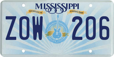 MS license plate ZOW206