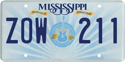 MS license plate ZOW211