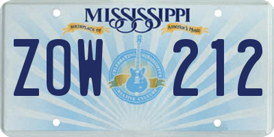 MS license plate ZOW212