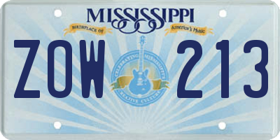 MS license plate ZOW213